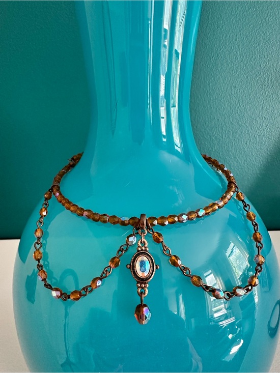 Jewelry - Vintage-Inspired Art Nouveau Deco  Amber colored Beaded Pendant Choker Necklace